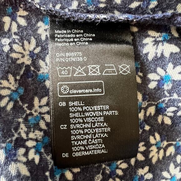 H&M Womens Blouse Top Shirt Blue Floral Print Long Sleeve Henley V Neck Large - Picture 9 of 11